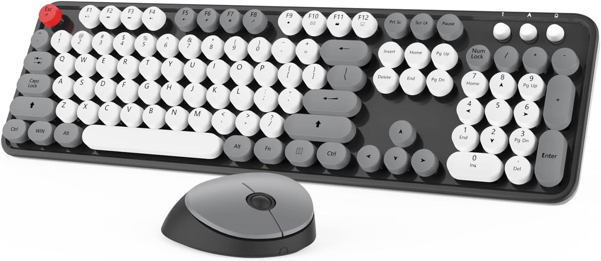 Wireless Keyboard Mouse Combo, 104 Keys Cute Wireless Keyboard with Number Pad for Windows, Grey
