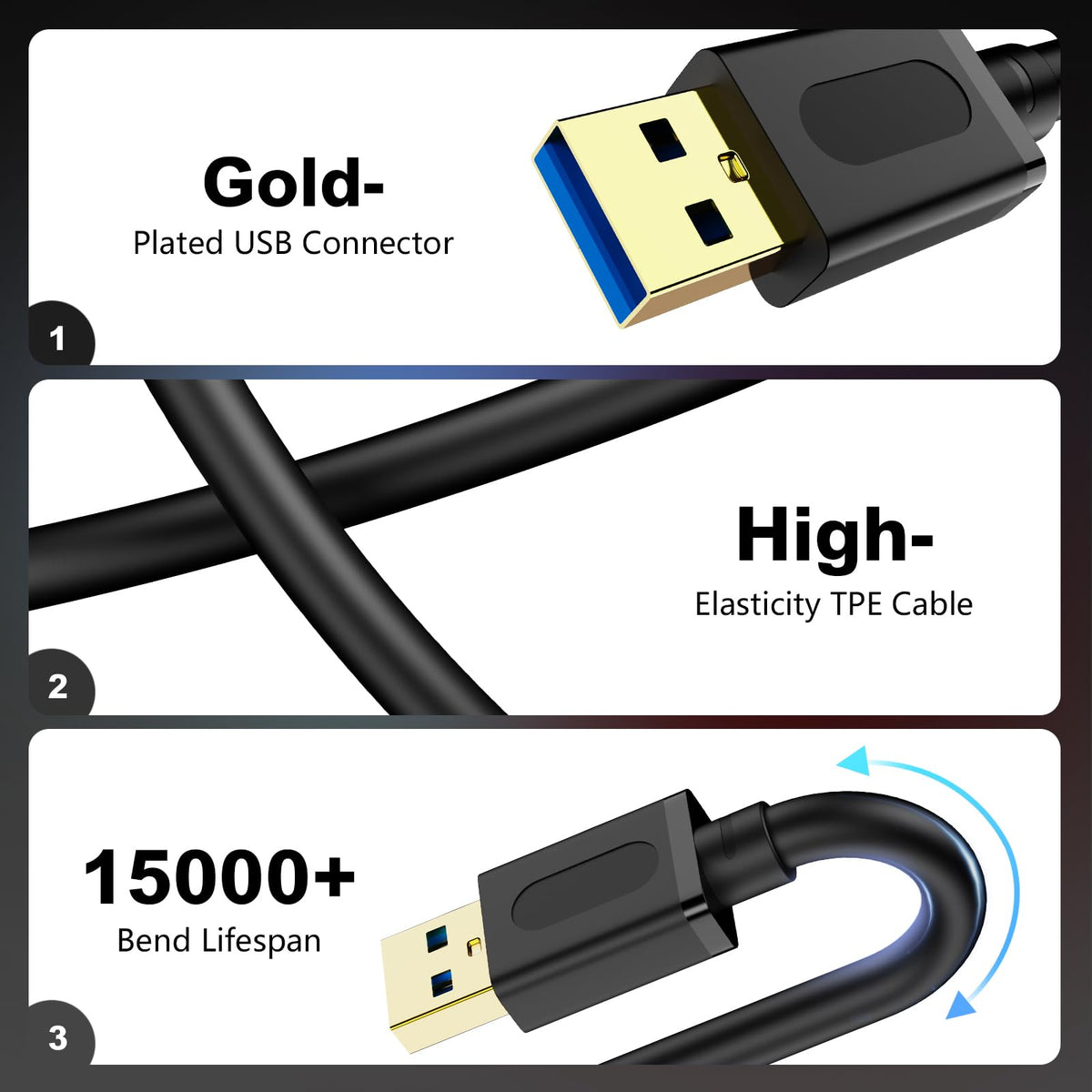 Jelly Tang USB 3.0 Male to Male Cable 25Ft,USB to USB Cable with Gold-Plated Connector for Hard Drive Enclosures, DVD Player, Laptop Cooler(25Ft/8M)