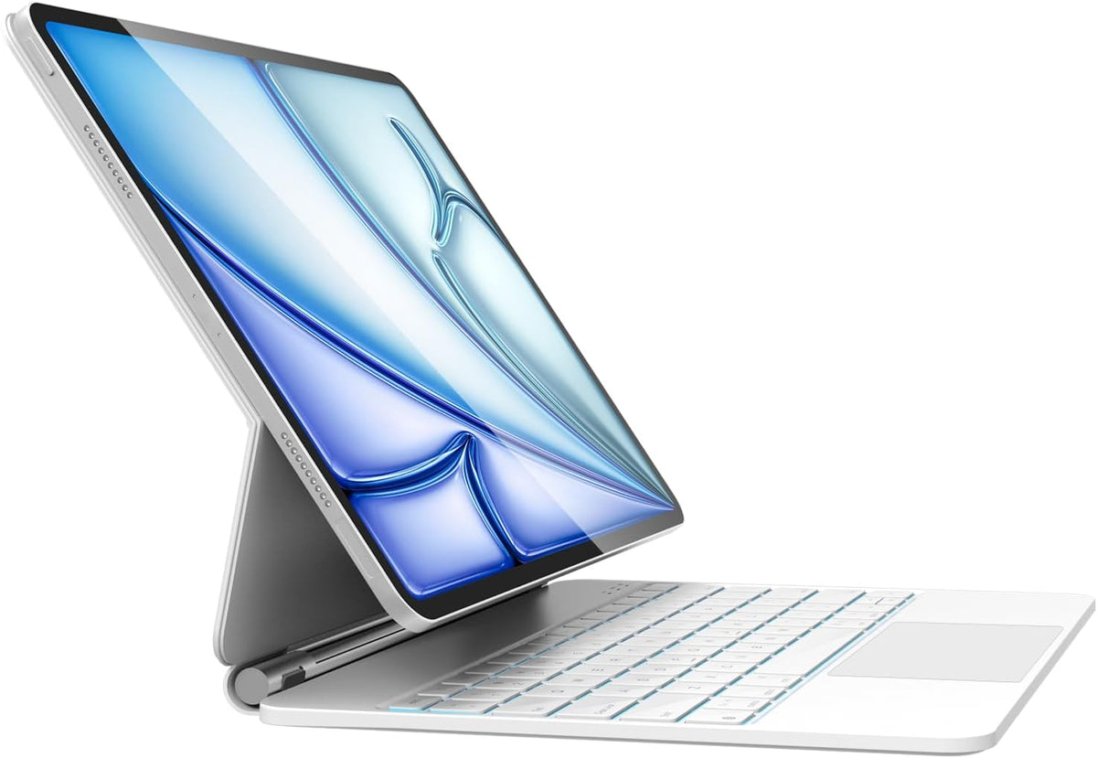 iPad Air 13 Inch Case Keyboard (M3 2025 / M2 2024) & iPad Pro 12.9 inch (6th,5th,4th,3rd Gen) Magic Keyboard with 7 Color Backlight, Multi-Touch Trackpad, Magnetic Stand,Auto Sleep/Wake (White)