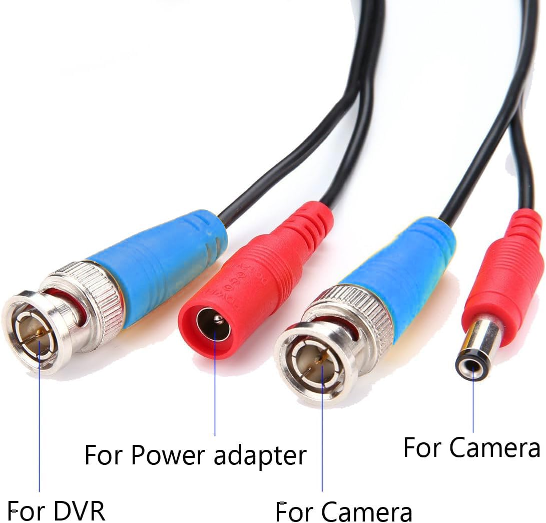 2-Pack 60ft Black Pre-Made All-in-One BNC Male to Male Video and Power Cable Wire Cord with RCA Connector for CCTV Security Camera