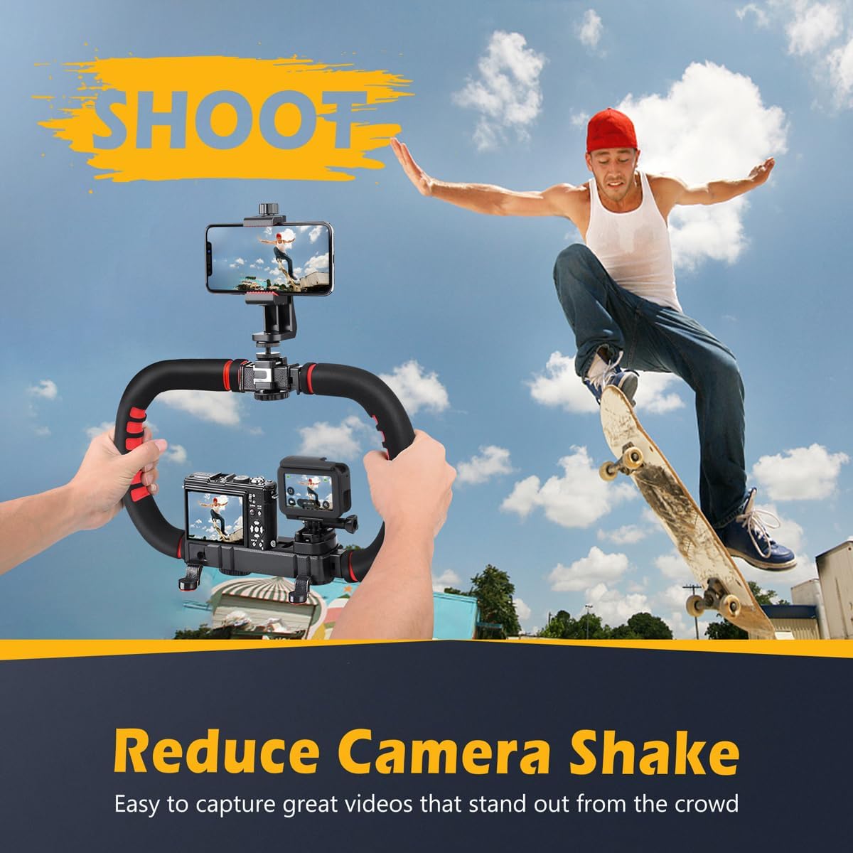 Camera Smartphone Stabilizer, Handheld Video Rig Grip with Carrying Case, Fits for All Camera, Camcorder, Action Camera, DSLR and All iPhone and Android Smartphones