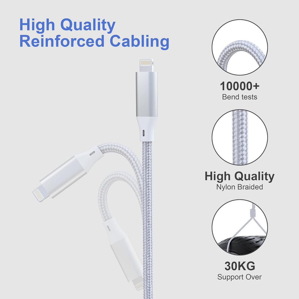 Multi Charging Cable, 4 in 1 Nylon Braided [MFi Certified] USB Fast Charging Cords, 2M/6FT for iPhone Android Tablets