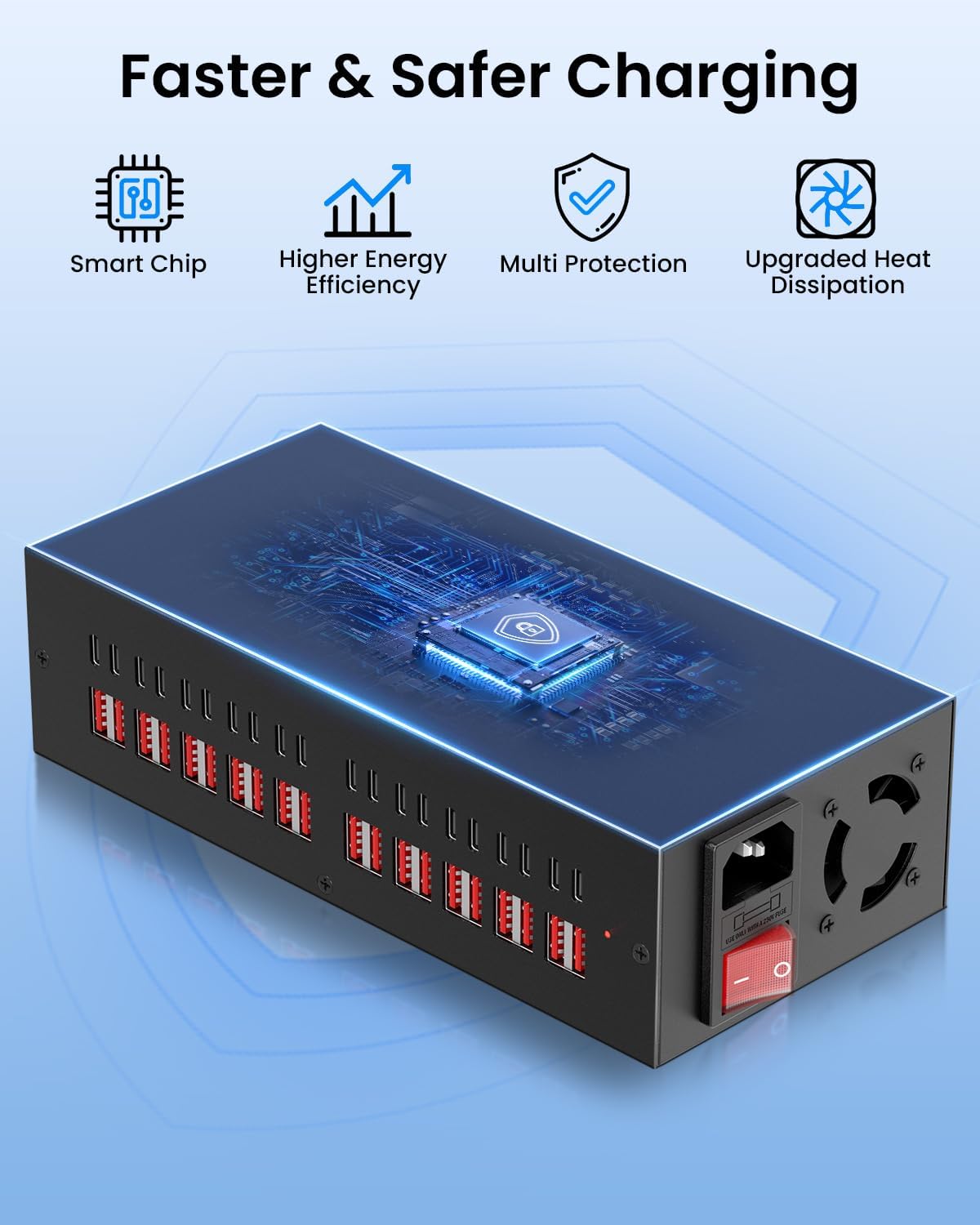 300W USB~c Charging Station, 40 Port (20 USB A & 20 USB~C Port) USB Charger Block, Fast Charging Station for Multiple Devices, Desktop Charger Compatible for iPhone, iPad, Tablets
