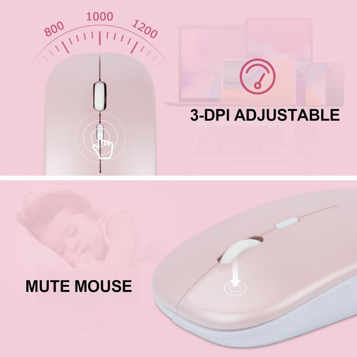 Bluetooth Keyboard and Mouse Combo - Ultra-Slim Portable Rechargeable Wireless Set for iPad/Mac OS, Android, Windows
