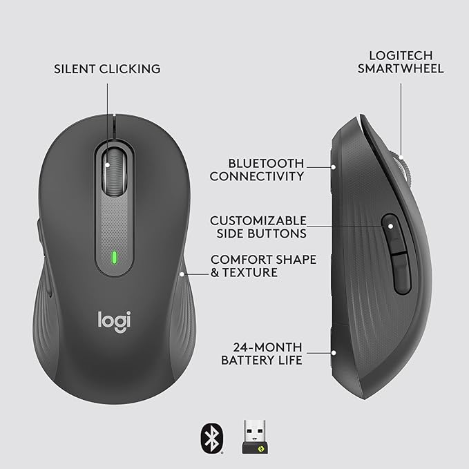 Logitech Signature M650 for Business Wireless Mouse for Small to Medium Sized Hands Logi Bolt Bluetooth SmartWheel - Graphite