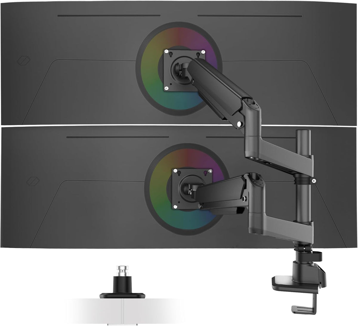 Dual Monitor Arm for 13-49 Inch Ultrawide Screens, Heavy Duty Monitor Mount for 2 Monitors up to 44lbs, Full Motion Vertical Stacked Dual Monitor Arm Desk Mount, 75/100mm VESA Mount, Black