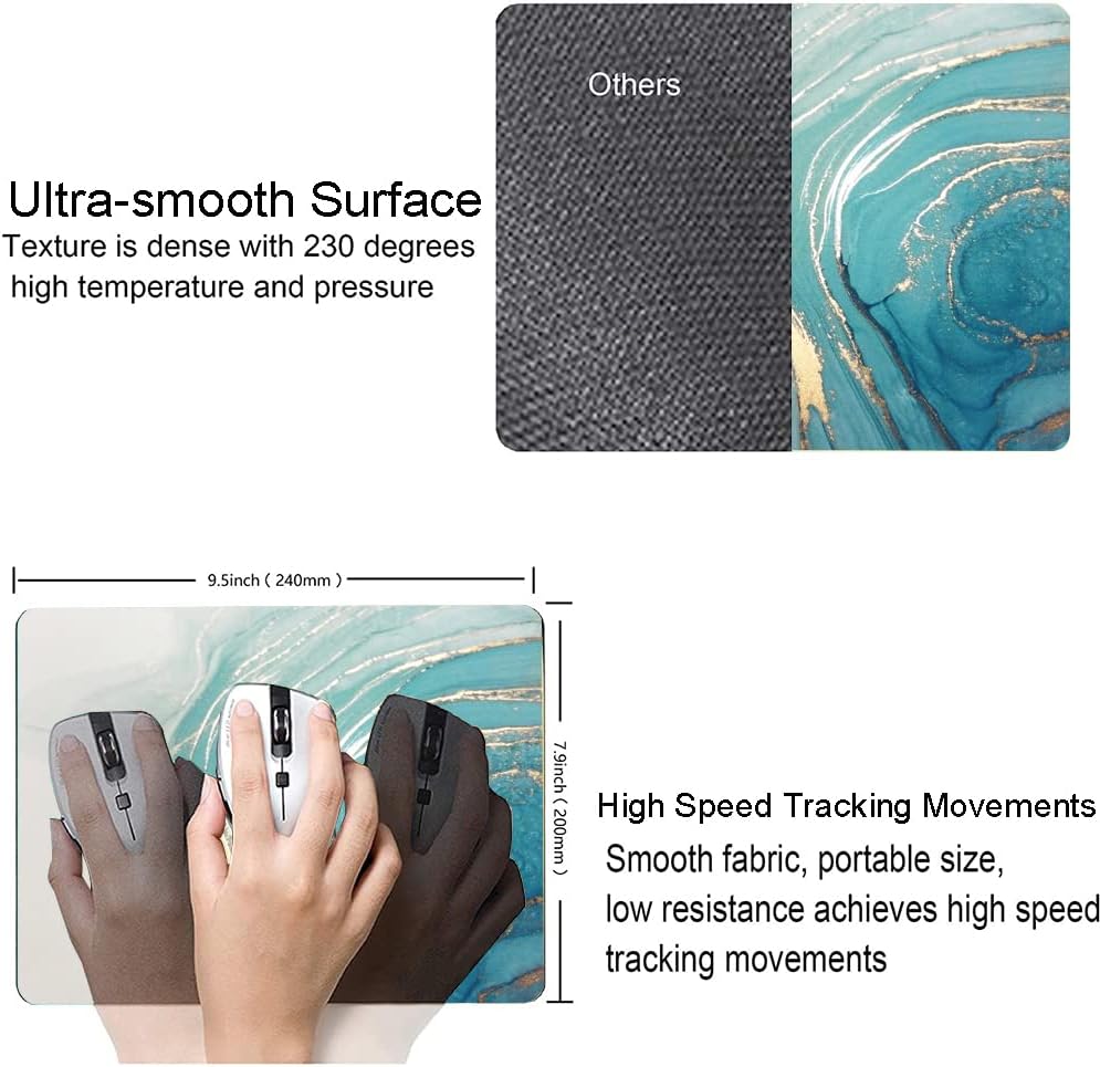 Mouse Pad, Marble Mouse Pad, Square Premium-Textured Mouse Mat Waterproof Non-Slip Rubber Base Computer Mousepads for Office Laptop Desk, Blue Marbling