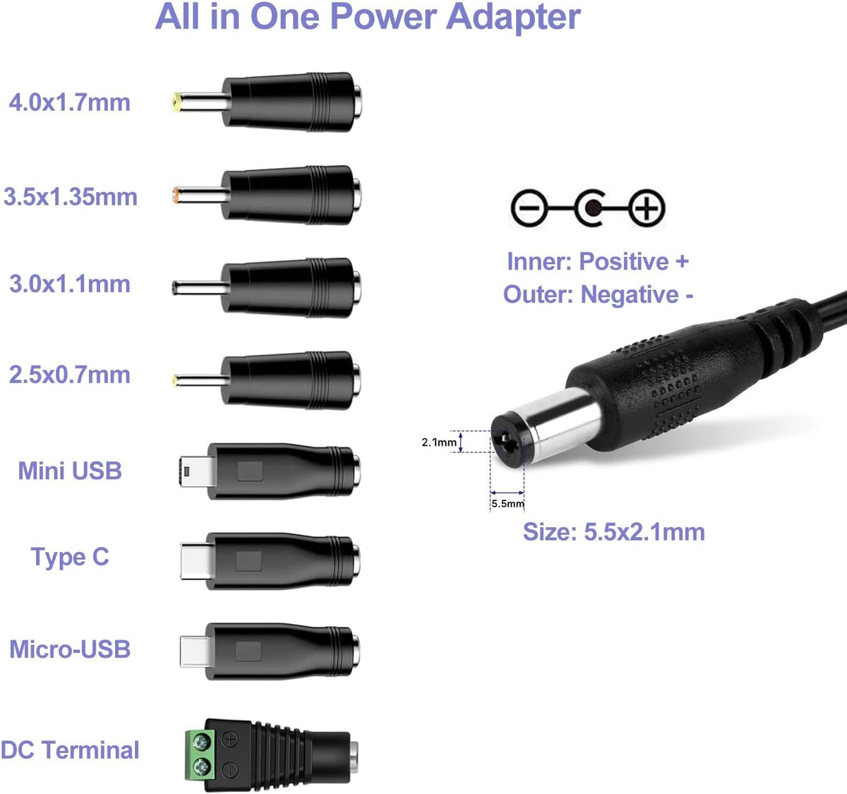 iCreatin 5V 1A 5W 100V-240V 5 1Amp 0.5A Power Supply Adapter AC/DC Charger AC to DC Volt Replacement Power Cord USB