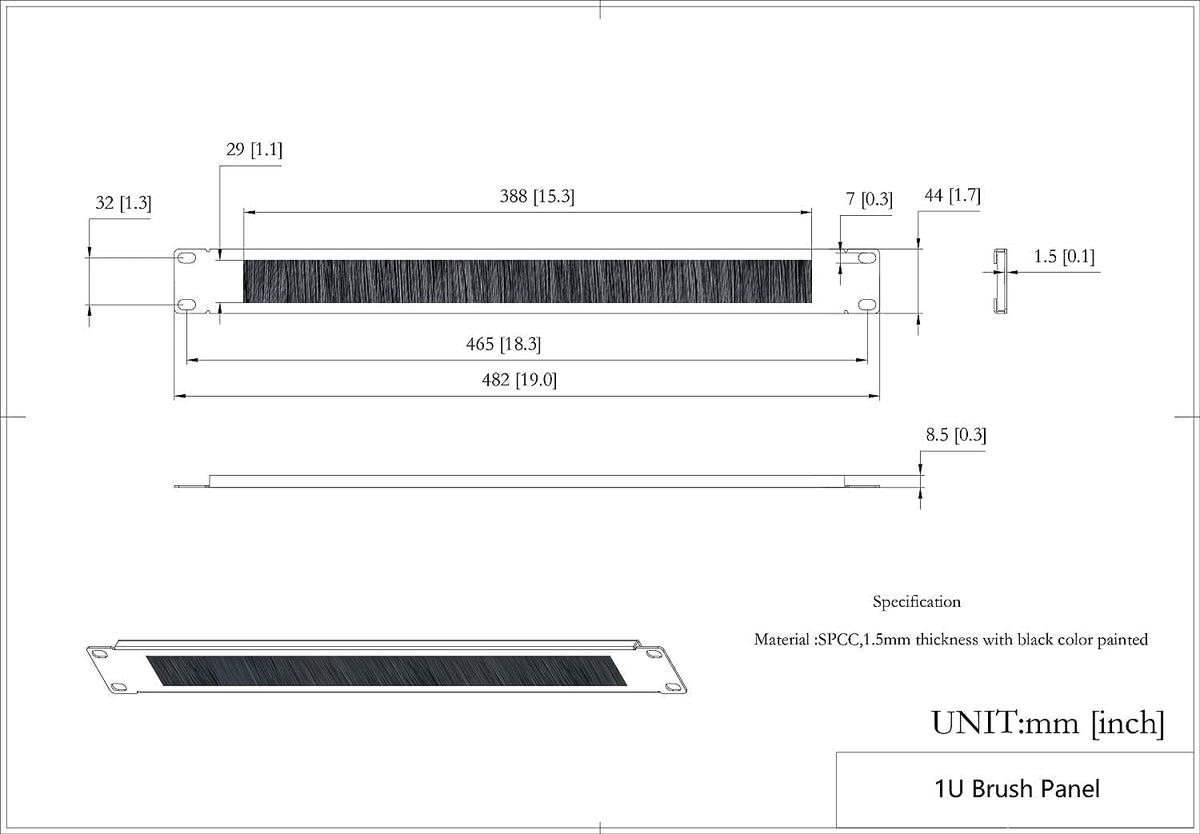 QiaoYoubang 10 Pack 1U Horizontal Rack Mount Cable Management Brush Panel with Cable Entry Brush for 19-Inch Rack Or Cabinet Black (1UCMB1U10PC)