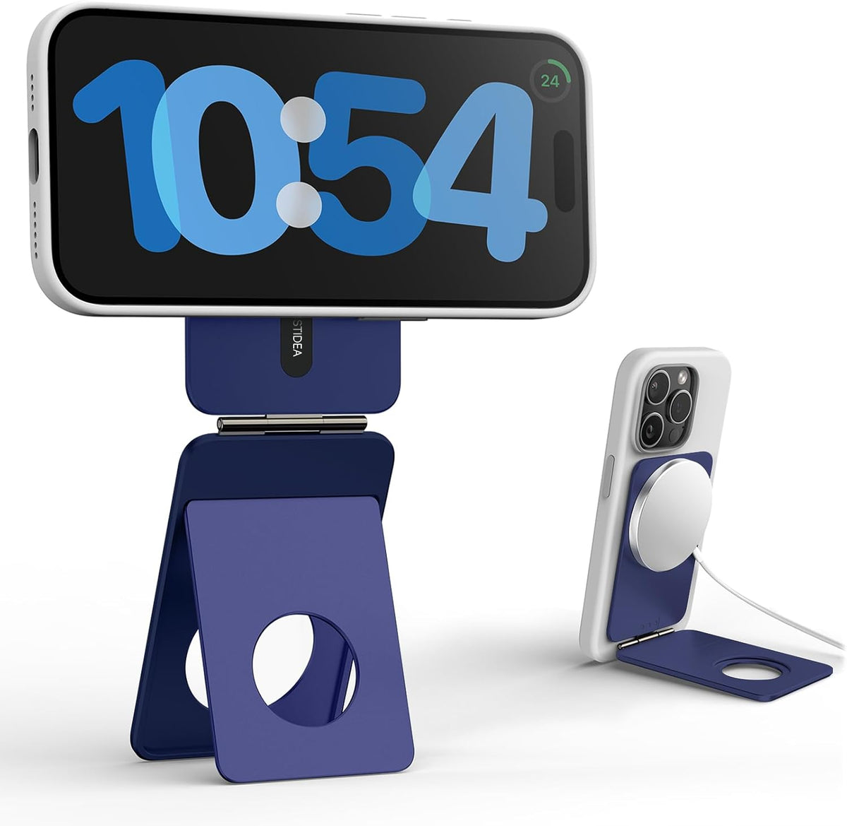 Phone Tripod Stand, Aluminum Alloy Mini Tripod Compatible with Magsafe iPhone 16/15/14/13/12 Series, Foldable Strong Magnetic Phone Stand, Mult-Angle Adjustment Selfie Stick (Navy Blue)