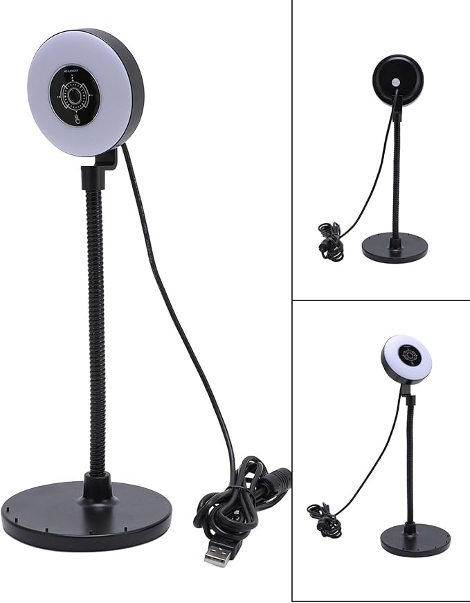 Webcam with Light 5MP Auto Focus USB Webcam for PC with Microphone 3 Adjustable Color Modes Aluminum Alloy Bendable Rod for Live Streaming Online Classes