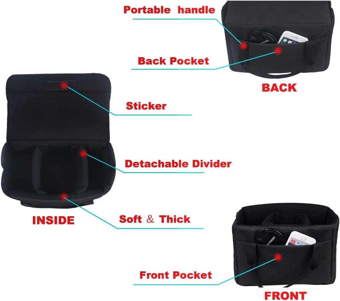 BOMKEE Camera Inserts - Padded Insert Liner for DSLR SLR Protective Bag, Waterproof Foldable Pouch for Lens Accessories