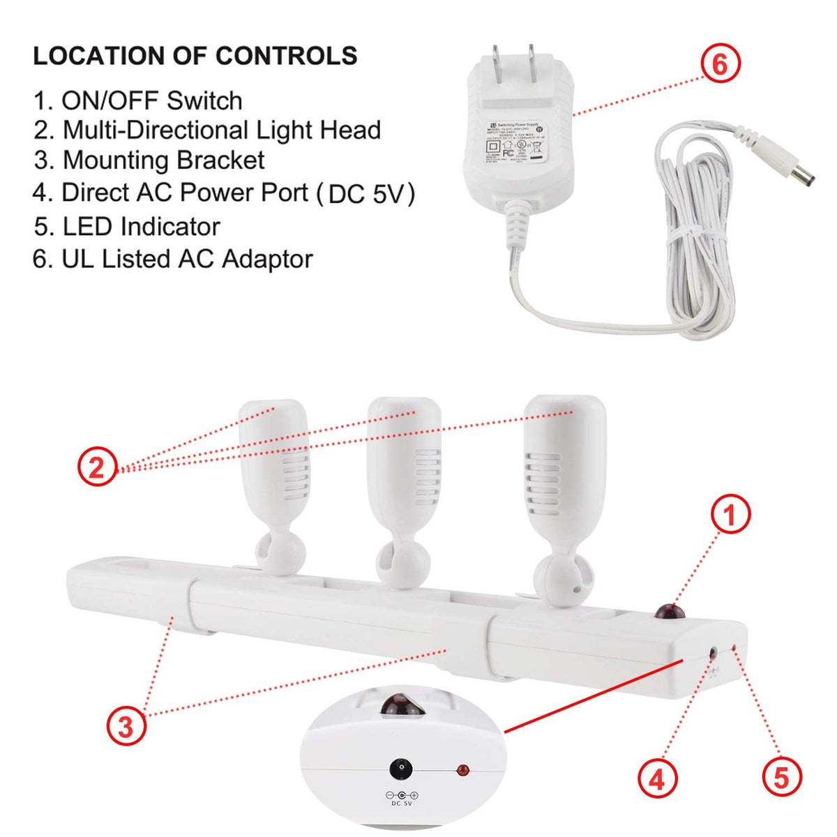 HONWELL Track Lighting LED Spotlights with 3 Rotatable Lights Heads, Under Cabinet Counter Lighting Plug in Accent Lights Remote Controlled Ceiling