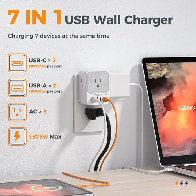 TESSAN USB C Charger Block 20W PD, 4 USB Wall Charger Fast Charging