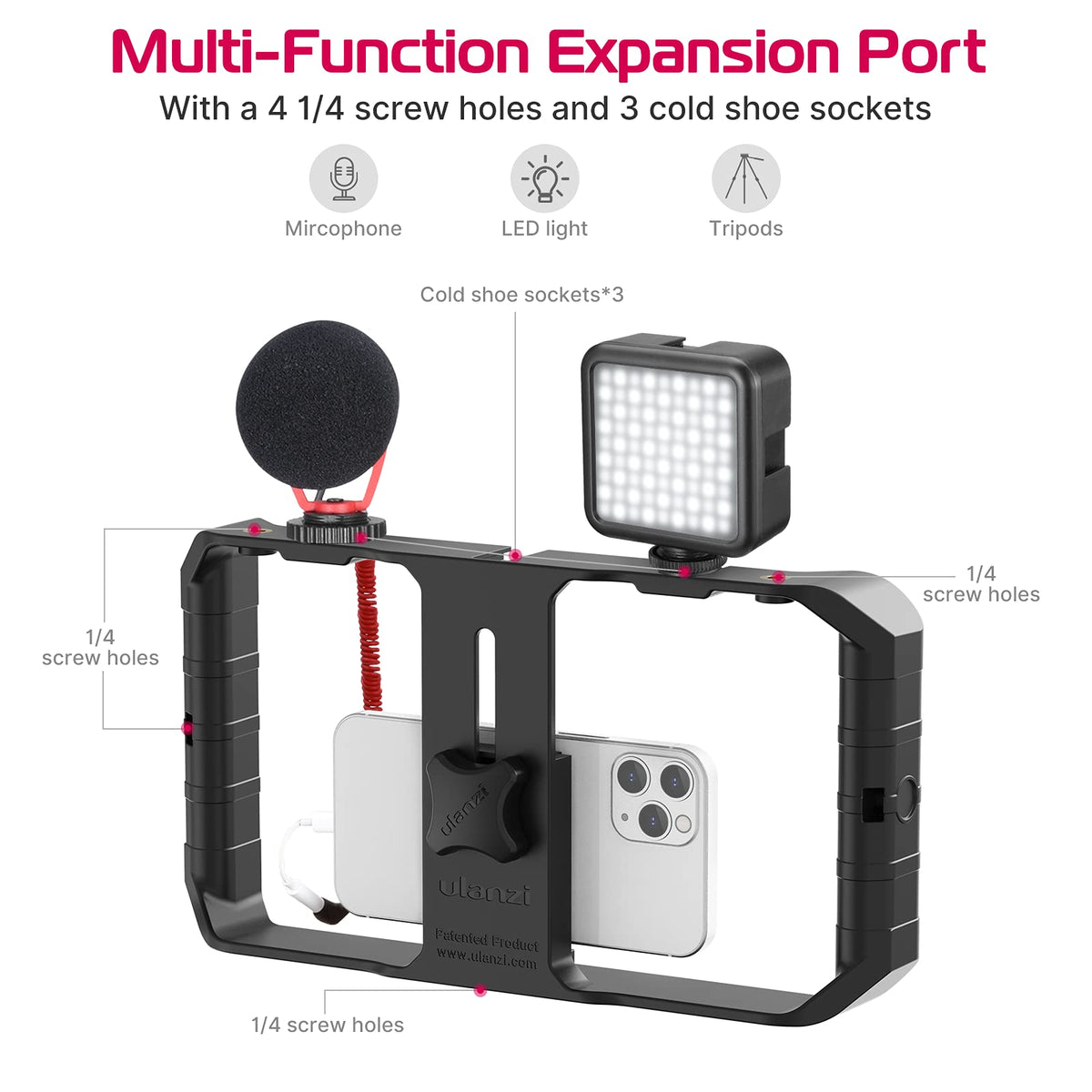 ULANZI U Rig Pro Smartphone Video Rig, Filmmaking Vlogging Case, Phone Video Stabilizer Grip Tripod Mount for Videomaker Film-Maker Video-grapher