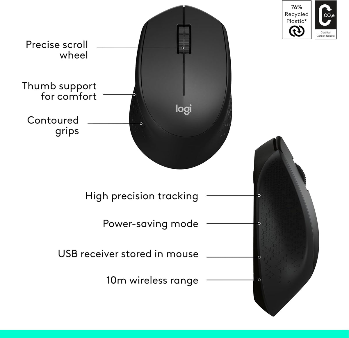 Logitech MK345 Wireless Combo, Full-Sized Keyboard with Palm Rest and Comfortable Mouse, Black