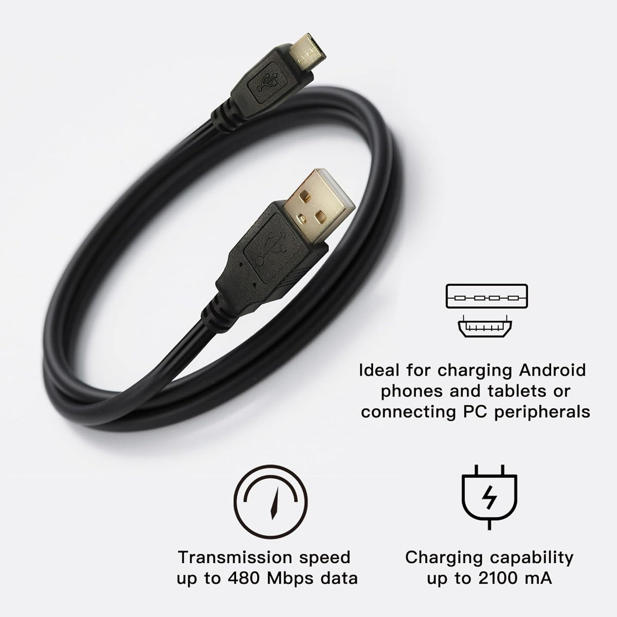 HTDYOO 480Mbps, 2.0 USB-A to Micro USB Cable, with a Data Transfer Rate of Micro USB Charger, USB an Inner Shielding