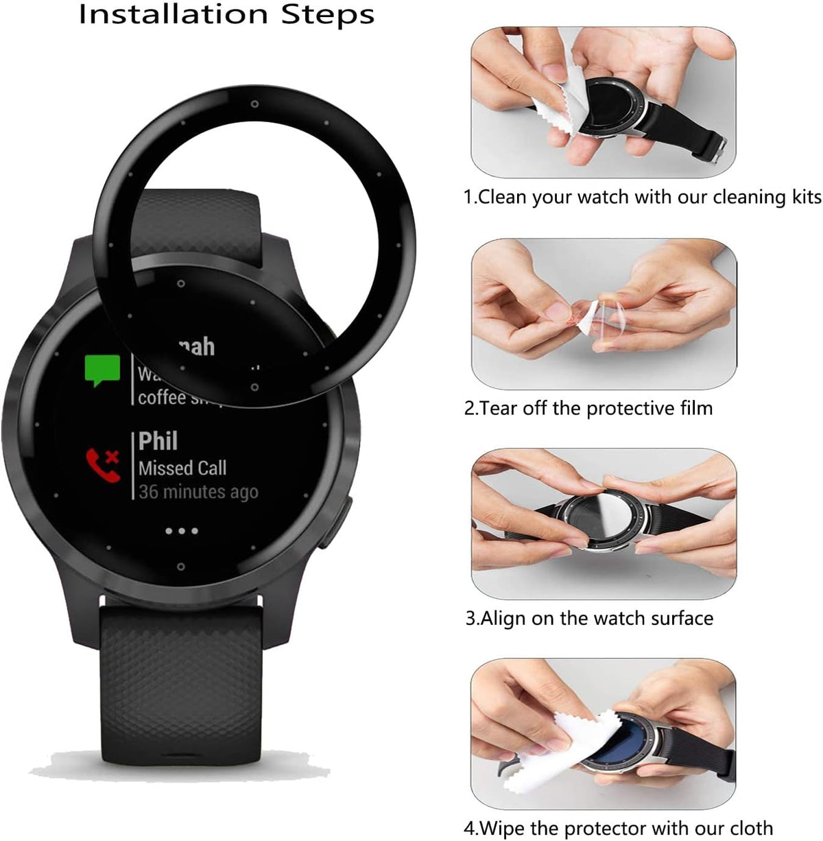 [4 Pack] Screen Protector for Garmin Vivoactive 4s Smartwatch, HD Clear, Anti Scratch, Anti Fingerprint