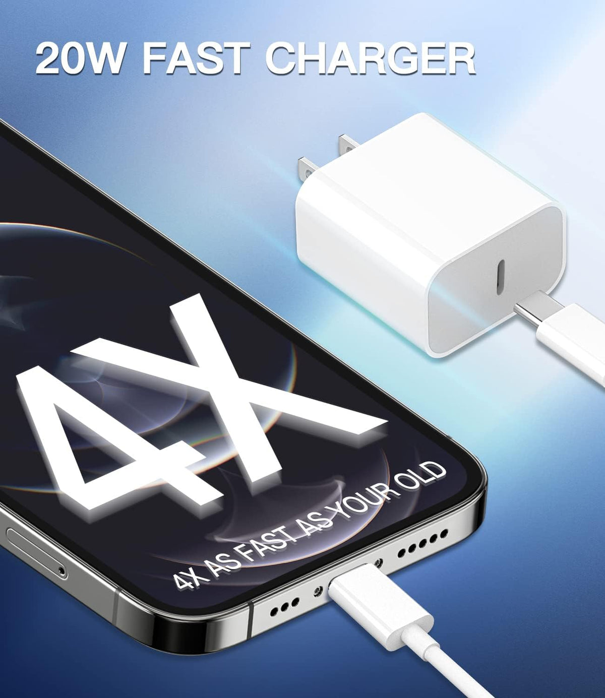 20W PD Power Adapter Compatible with iPhone 12 Pro Max Fast USB C Wall Charger Block for iPad Charging Quick Box 5ft