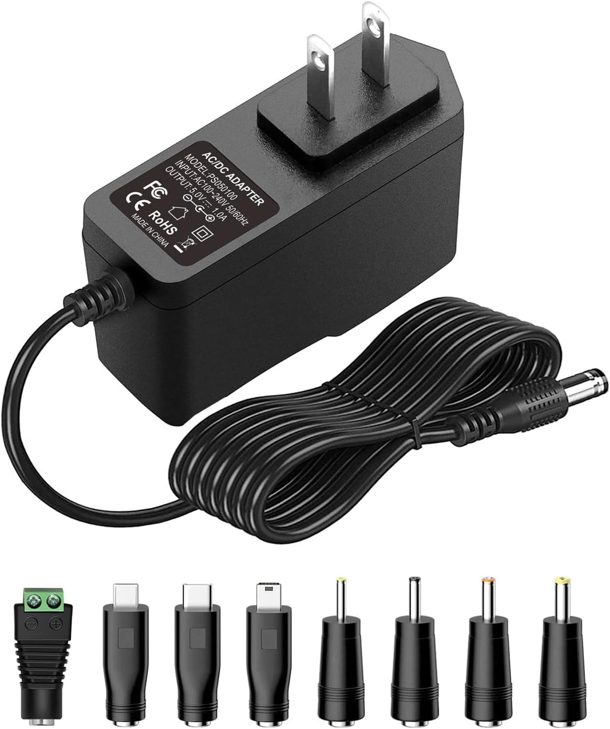 iCreatin 5V 1A 5W 100V-240V 5 1Amp 0.5A Power Supply Adapter AC/DC Charger AC to DC Volt Replacement Power Cord USB