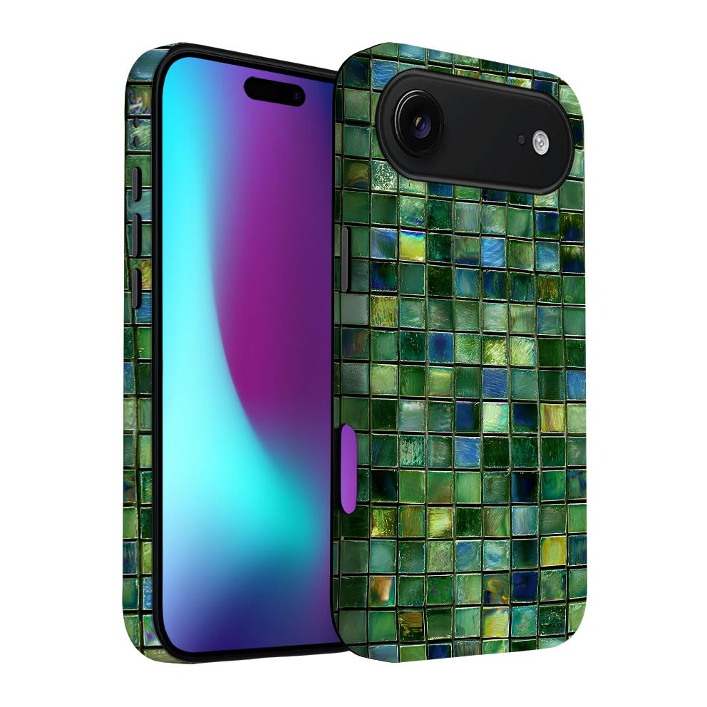 Yuzbira For Iphone 17 Air Case | Green Mosaic Tiles | Slim Drop Protection Design