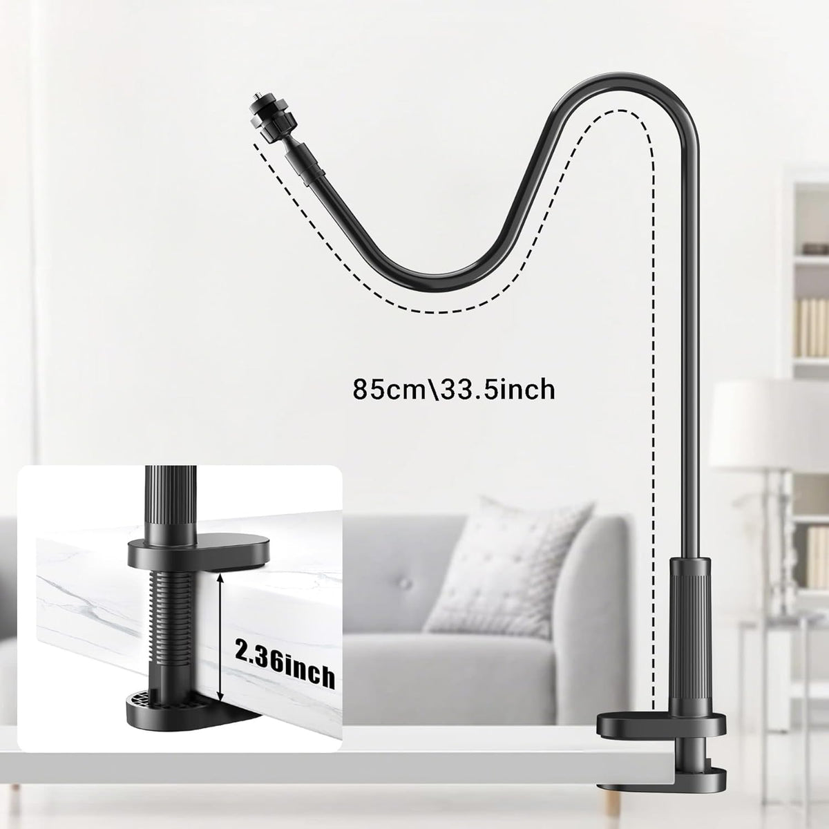 Flexible Webcam Stand Mount for Desk, Gooseneck Webcam Tripod with Clamp, Desktop Phone Holder & Table Top Tripod Compatible with Action Camera Gopro C922 C930e C920S C920 C615 C960 C920x Brio