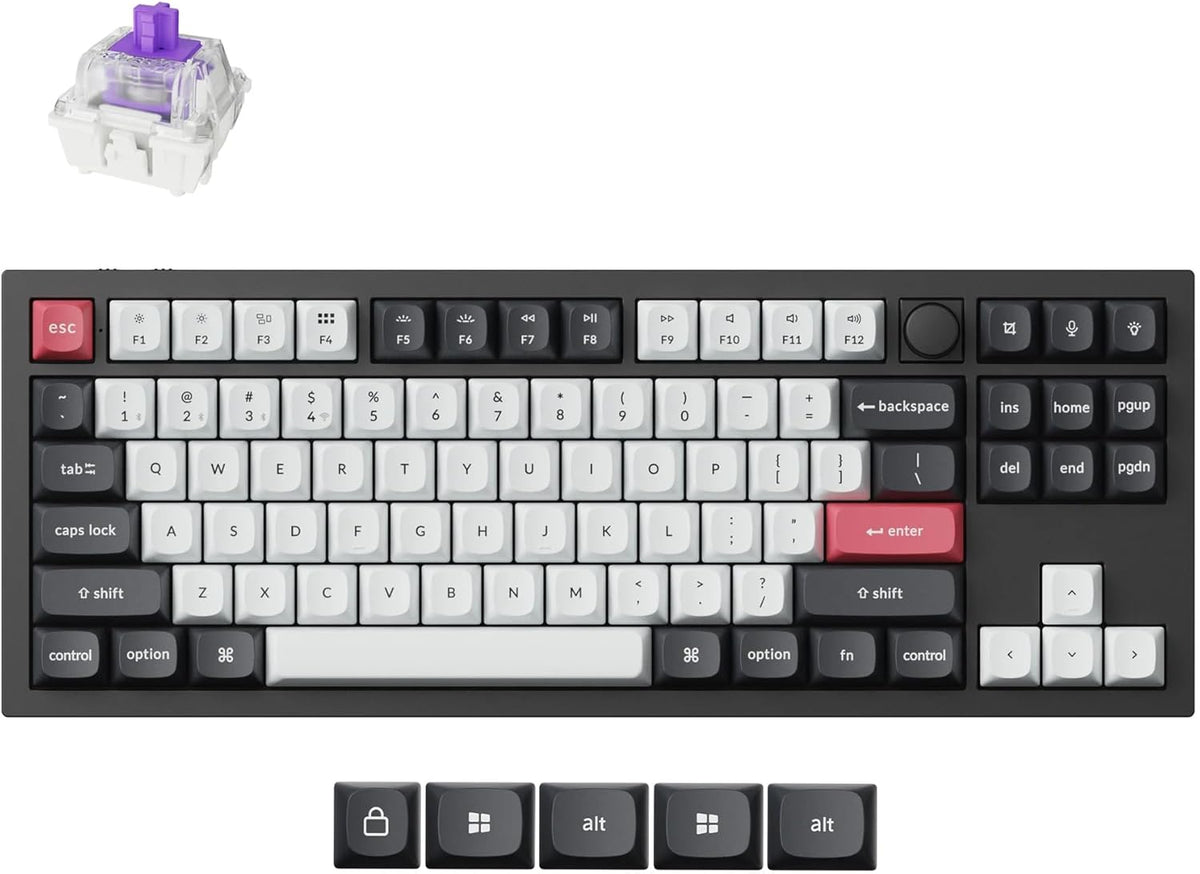 Keychron Q3 HE Wireless Custom Mechanical Keyboard, 2.4 GHz/Bluetooth/Wired QMK Rapid Trigger 80% TKL Hot-Swappable Programmable RGB Gateron Double-Rail Magnetic Switches for Mac Windows, Carbon Black