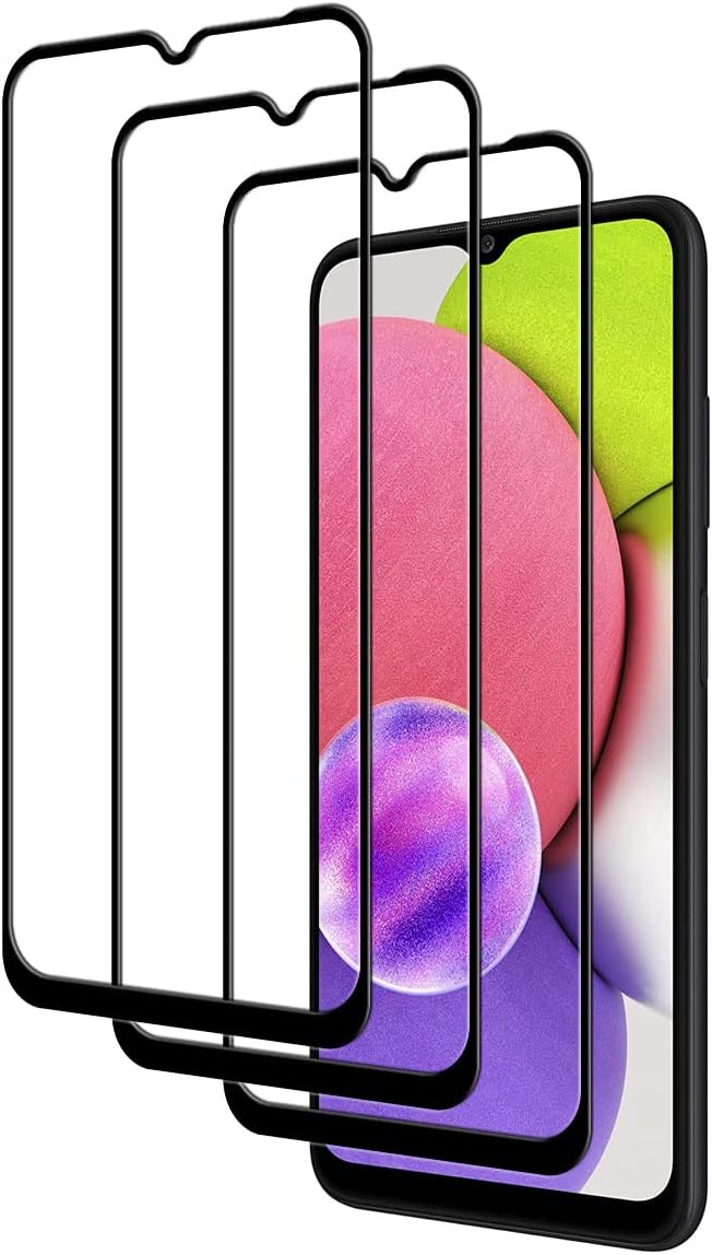 Samsung Galaxy A03s Tempered Glass Screen Protector [Black] - 0.26mm, 9H Hardness, Full Coverage [3-Pack]
