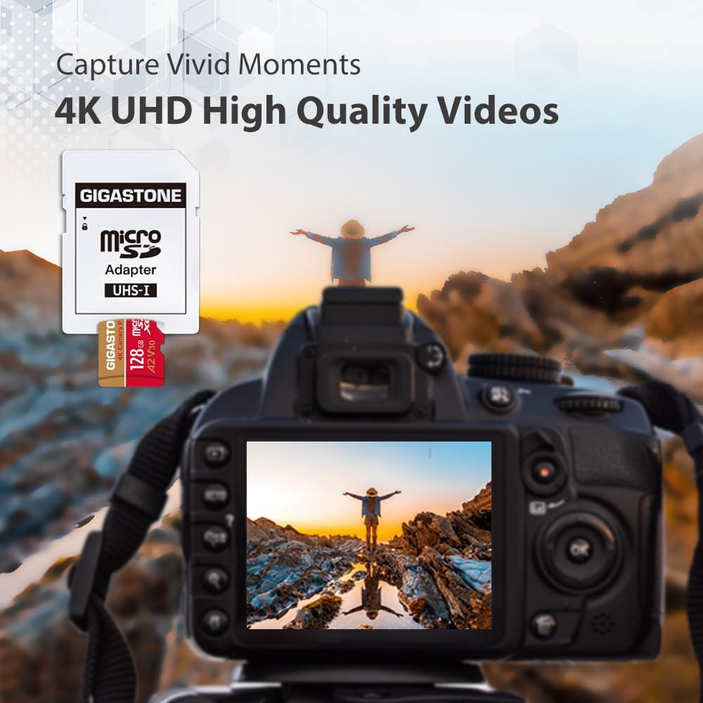 Gigastone 5-Years 128GB 4K 100/50 U3 A2 V30 C10 Data Recovery Micro SD Card, Video Recording for GoPro, Action Camera
