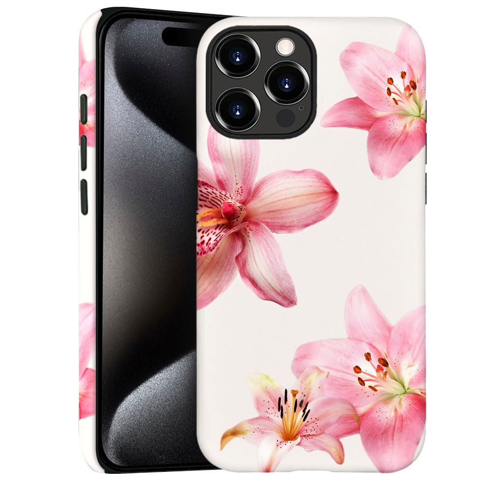 Case For Iphone 15 Pro - Slim Fit Anti-Scratch Phone Case For Girl Women - Pink Hibiscus Tropical Floral (Frosted)