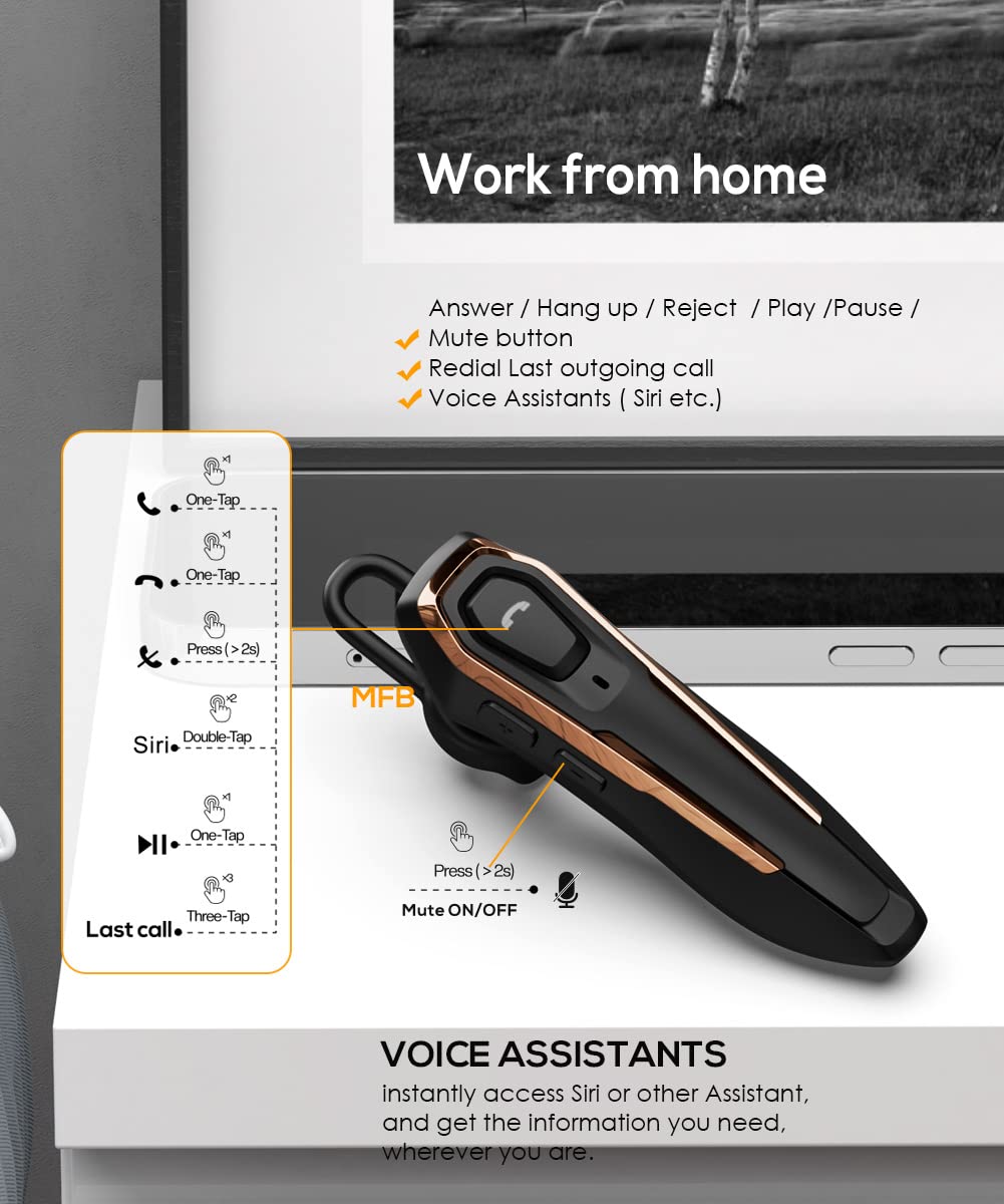 Micool Trucker Bluetooth Headset, Noise Cancelling Single Ear Headset, 30H Talking Time, Hands Free Bluetooth Earpiece for Cell Phones