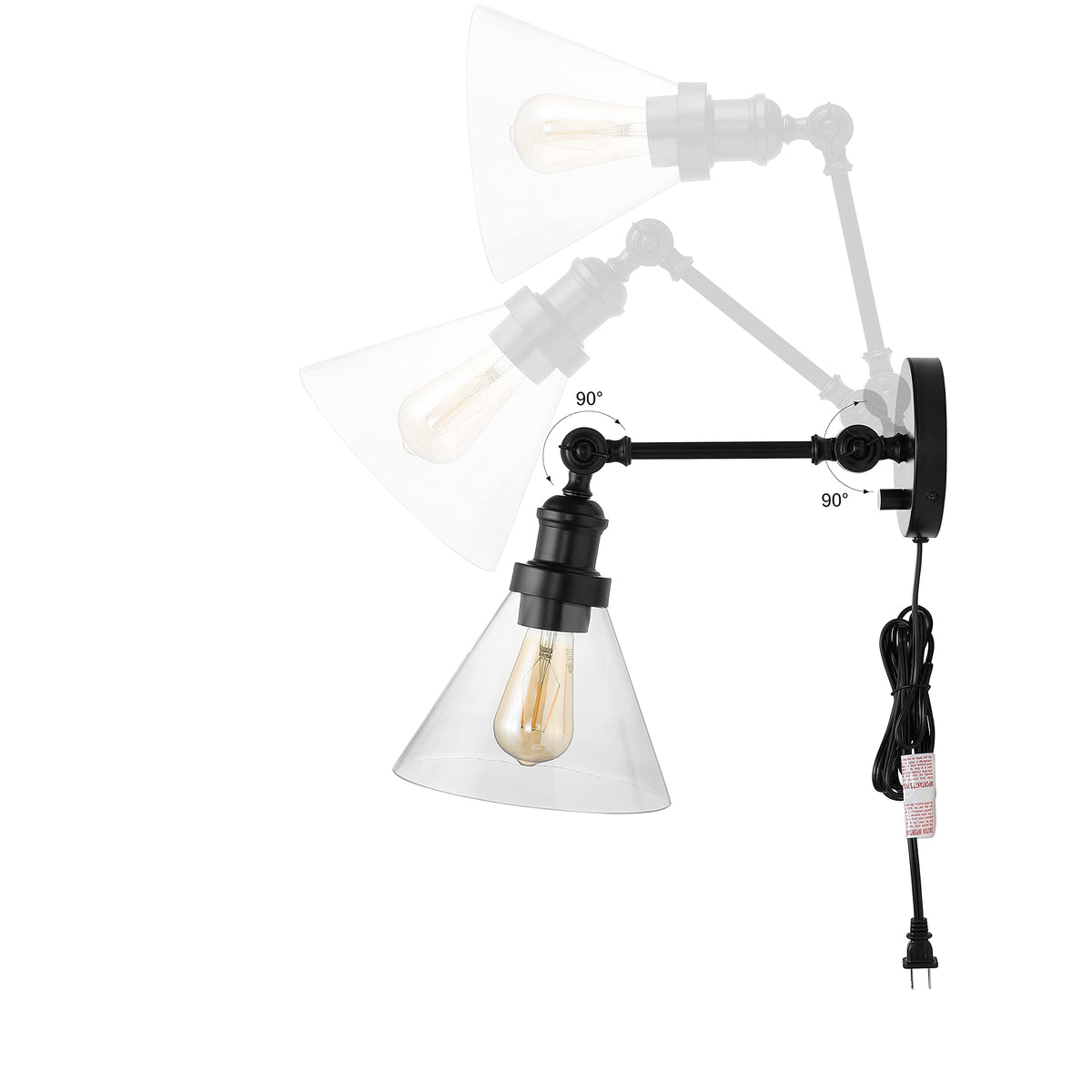 JONATHAN Y 8" Oil Rubbed Bronze Adjustable LED Wall Sconce, Plug-in Wall Lamp with Dimmer Switch, Clear Glass Shade for Bedroom Living Room Kitchen
