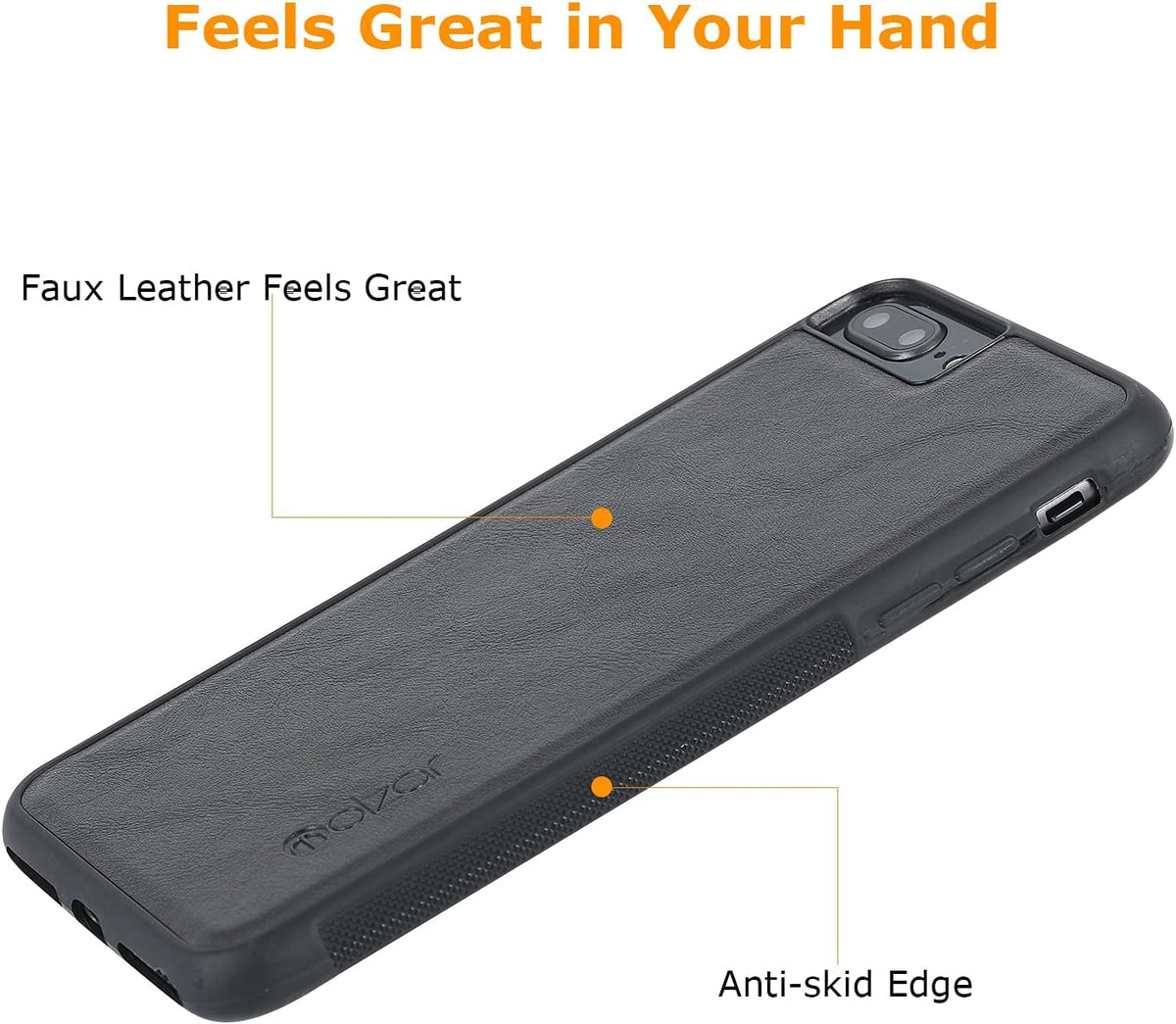 molzar GripBig Series Case for iPhone 8 Plus/7 Plus/6 Plus, Built-in Metal Plate for Magnetic Mount, Black/Black
