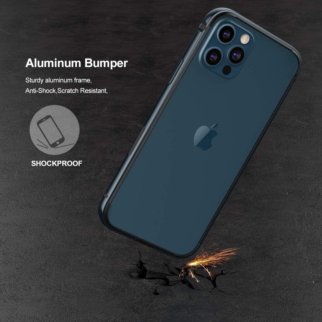 Slim Case for iPhone 12 Pro Max, Dark Navy Blue, Bumper Cover with Soft TPU Inner, Wireless Charging, No Signal