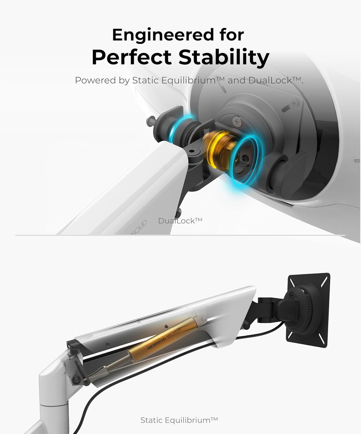 Heavy Duty Monitor Arm Desk Mount for 34 to 49 Inch Ultrawide Curved Flat Monitors, Supports 14 to 38 lbs, Smooth Gas Spring Movement, VESA 75x75/100x100, White, Classic