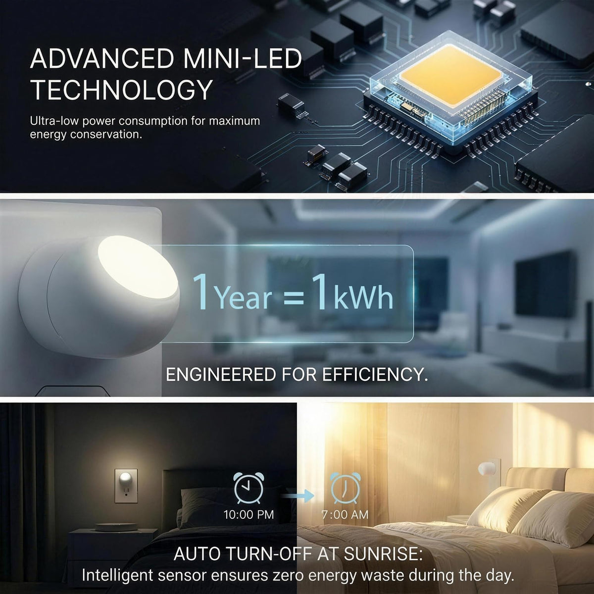 Mini LED Night Light Plug-in Smart Sensor Directional Lamp with 360° Rotating Head Auto Dusk to Dawn Lighting Energy Saving Pet Friendly Wall Light