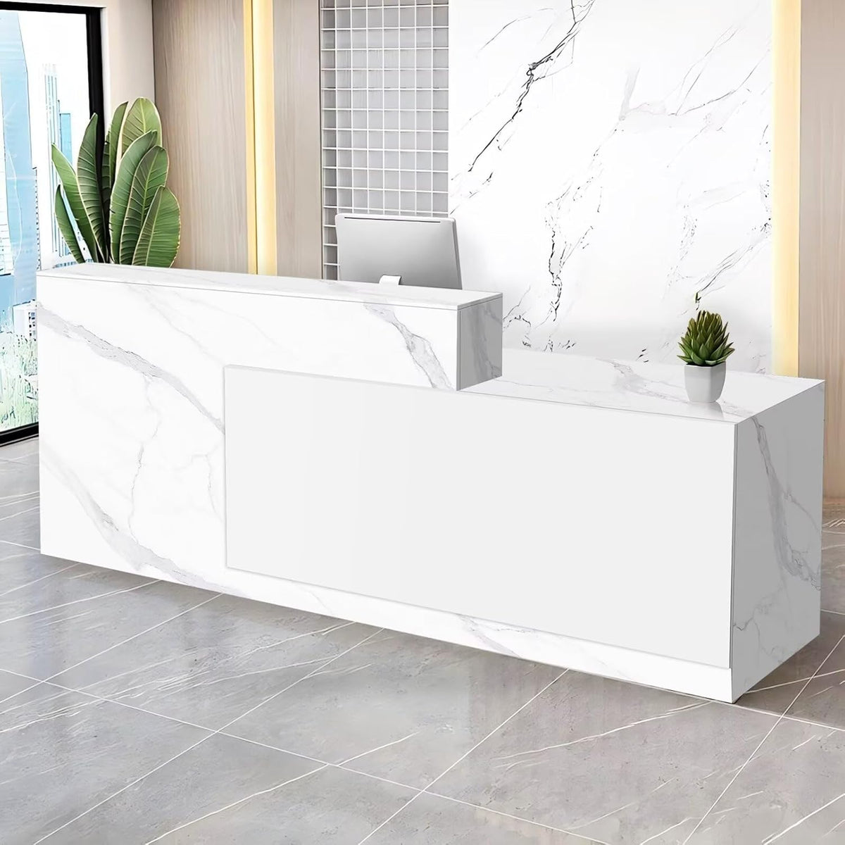 Reception Desk with Counter Modern Checkout Counter with Lockable Drawer Keyboard Tray Receptionist Desk for Office Salon Reception Table K Right 55inch/140cm