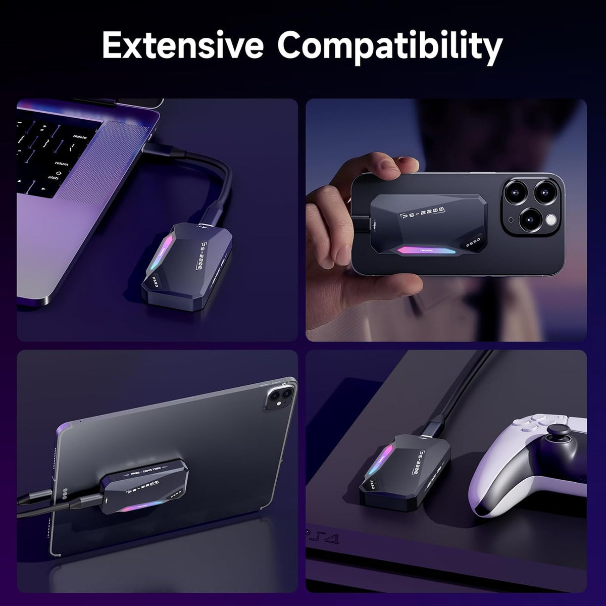 500GB Magnetic Portable SSD,2050MB/s Type-C USB 3.2 Gen 2x2 External SSD,4K ProRes Record and Store,Aluminum alloy,RGB Touch Lighting,External Solid State Drive for iPhone15/16/Android/PC/Mac -PS2200