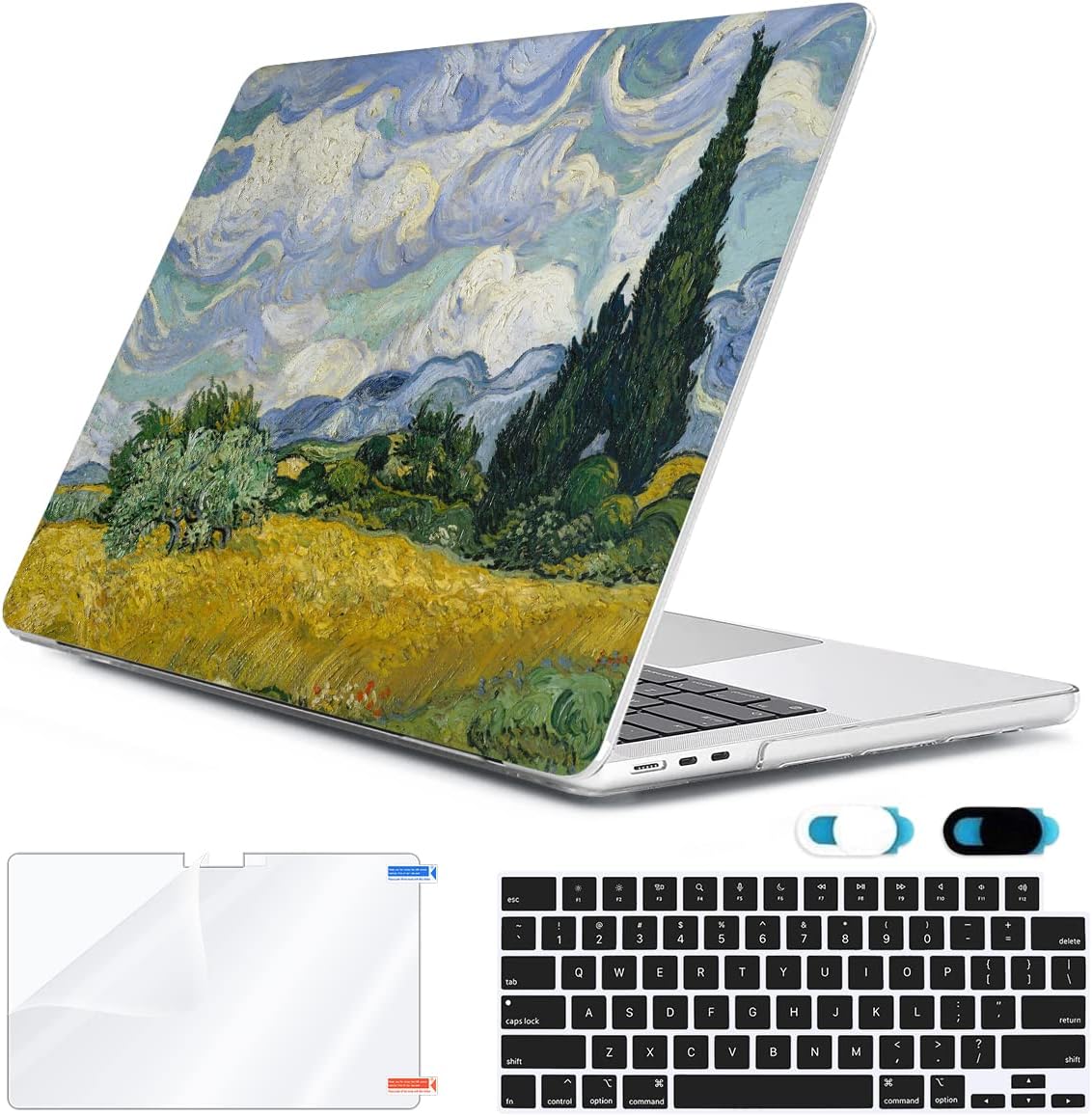Compatible with 2025 2024 2023 2022 MacBook Air M3 13.6 inch Case A3240 M4 A3113 M2 A2681 with Touch ID, Plastic Hard Shell Case & Keyboard Cover & Screen Protector & Webcam Cover, Landscape