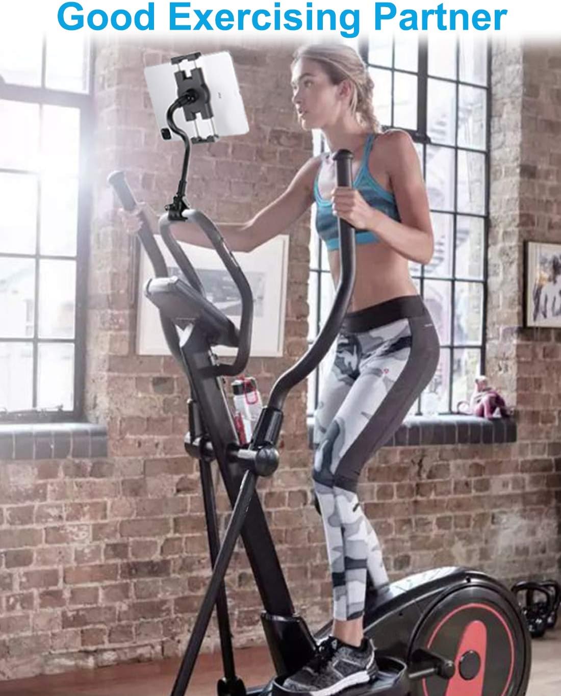 woleyi Gooseneck Tablet Holder for Spin Bike, Peloton Tablet Mount Exercise Bike Handlebar Stand for Stationary Bicycle, Treadmill, Stroller, Elliptical for iPad Pro Air Mini, Galaxy, 4.7-13" Devices
