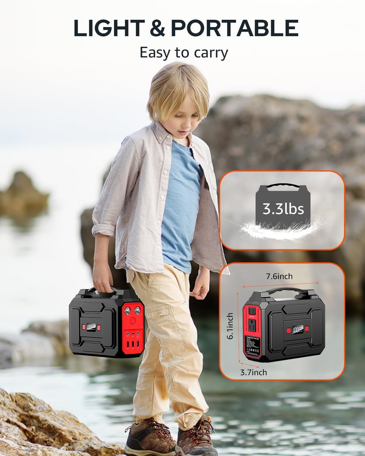 Apowking Portable Power Station Bank 146Wh 200W Peak(100W Rated), Solar Powered Power Bank with AC Outlet 110V for Camping, Solar Charger Power Bank Battery Pack 39600mAh for Home Outdoor Emergency