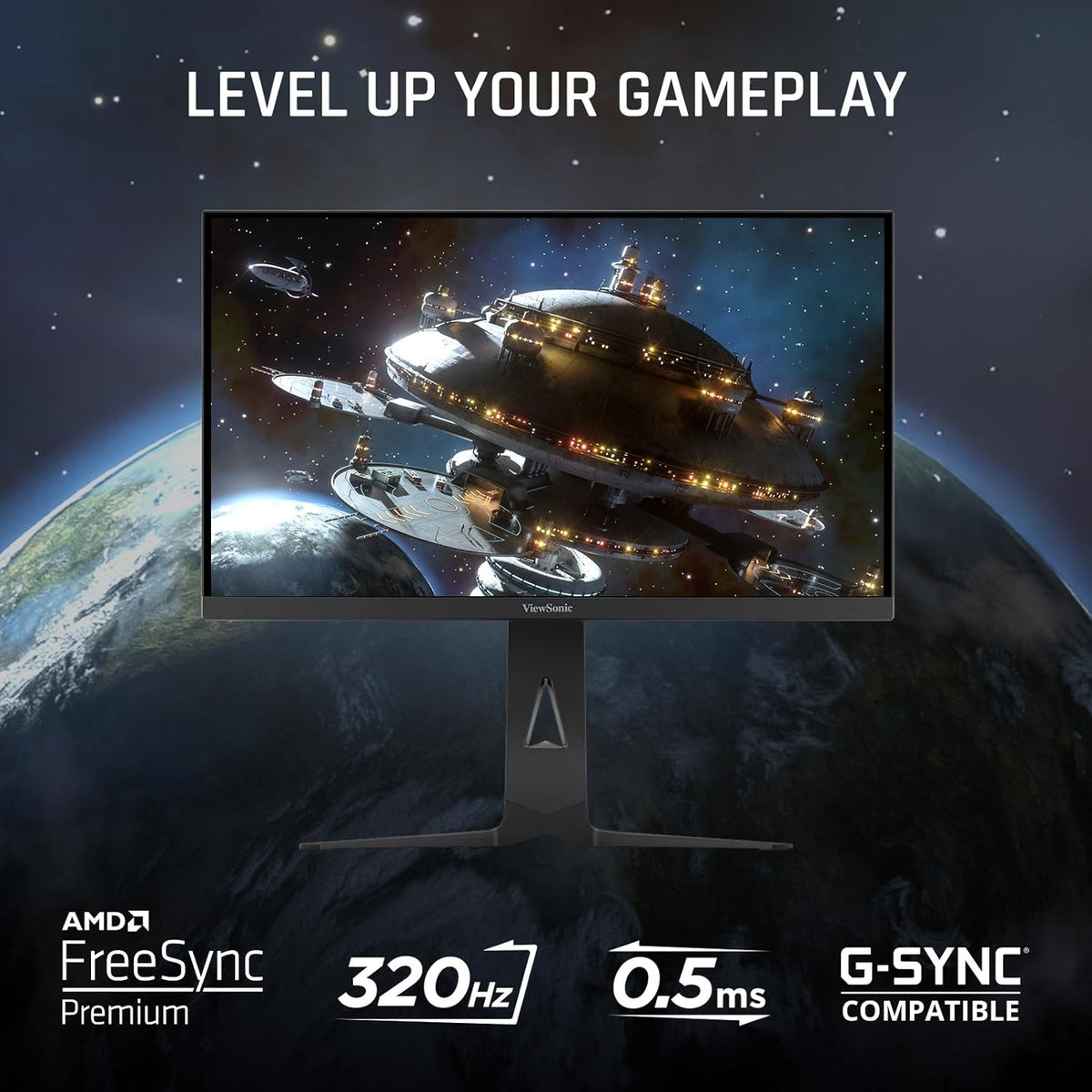 ViewSonic XG275D-4K 27 Inch 4K UHD Gaming Monitor with Switchable Refresh Rate Up to 320Hz, 0.5ms Response Time, AMD FreeSync Premium, Advanced Ergonomics, HDMI, DisplayPort, and 65W USB-C