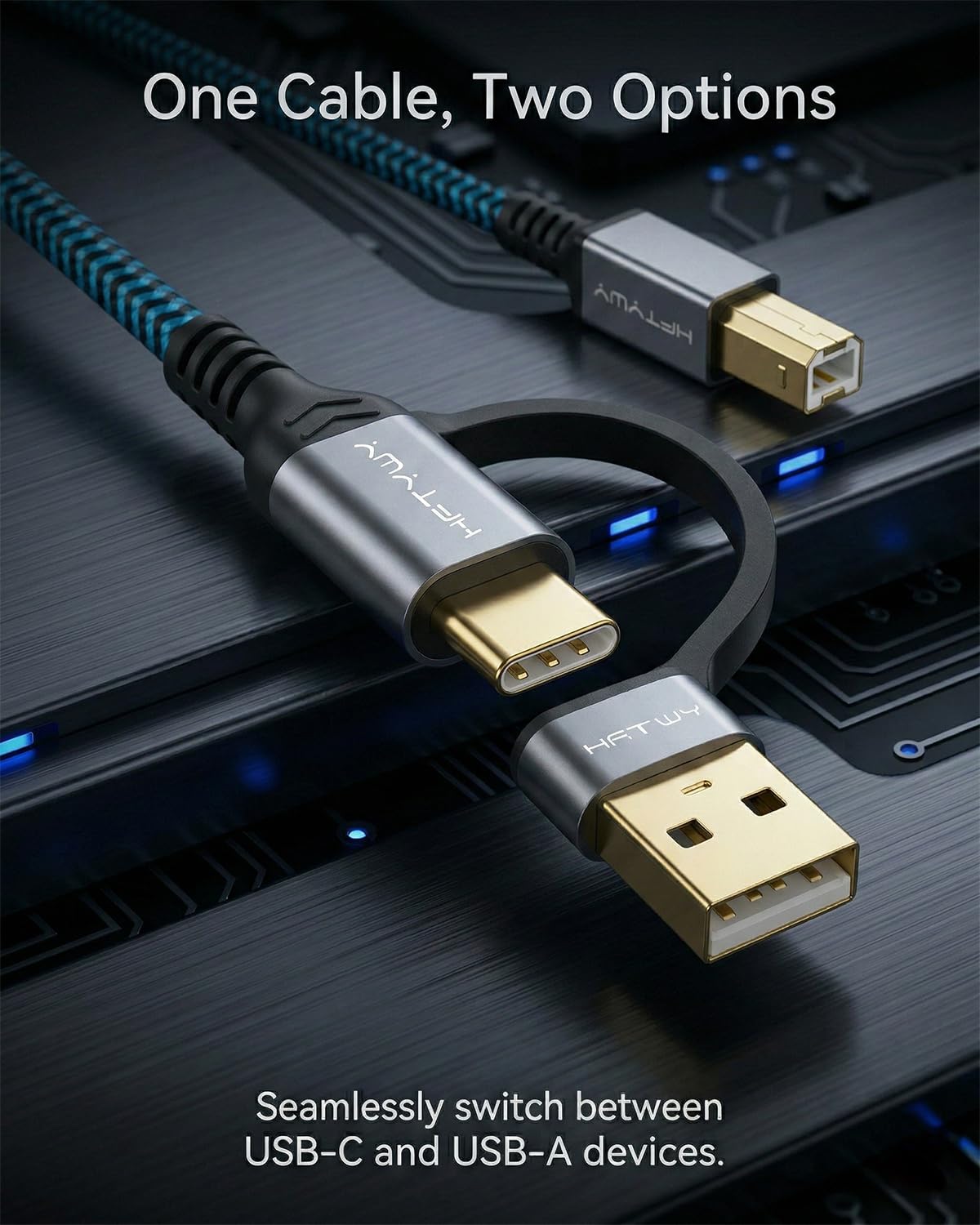 Hftywy 20FT 2-in-1 Printer Cable, Type C and USB A to B Printer Cable Compatible with MacBook Pro, HP, Canon, Epson