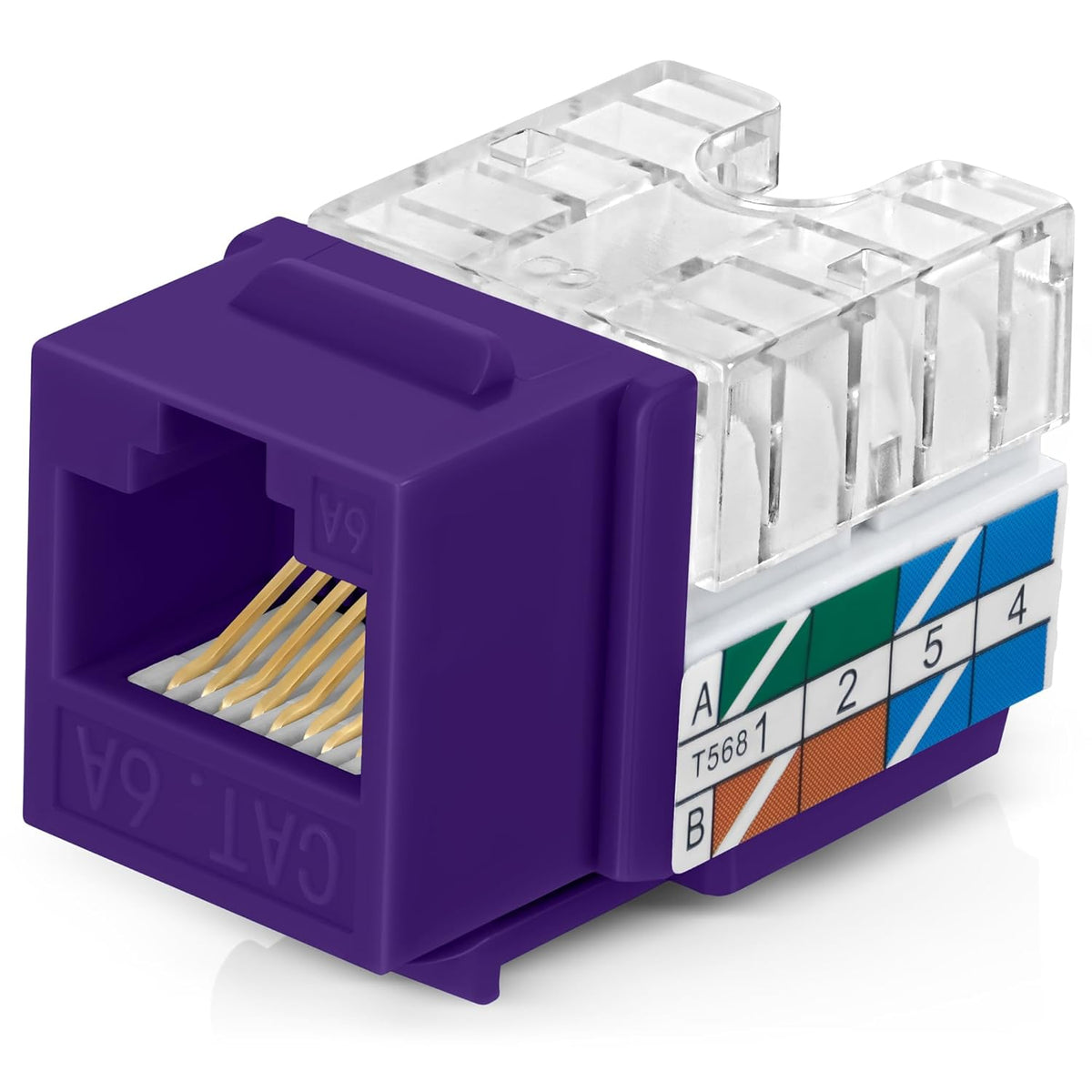 Everest 90° Angled RJ45 Cat6A Keystone Jacks 50-Pack in Purple - Slim Profile Female RJ45 Connectors - Cat 6A Keystone Jack - Compatible with 90° Angled Speed Termination Tool - easyJACK (B094WB91H3)