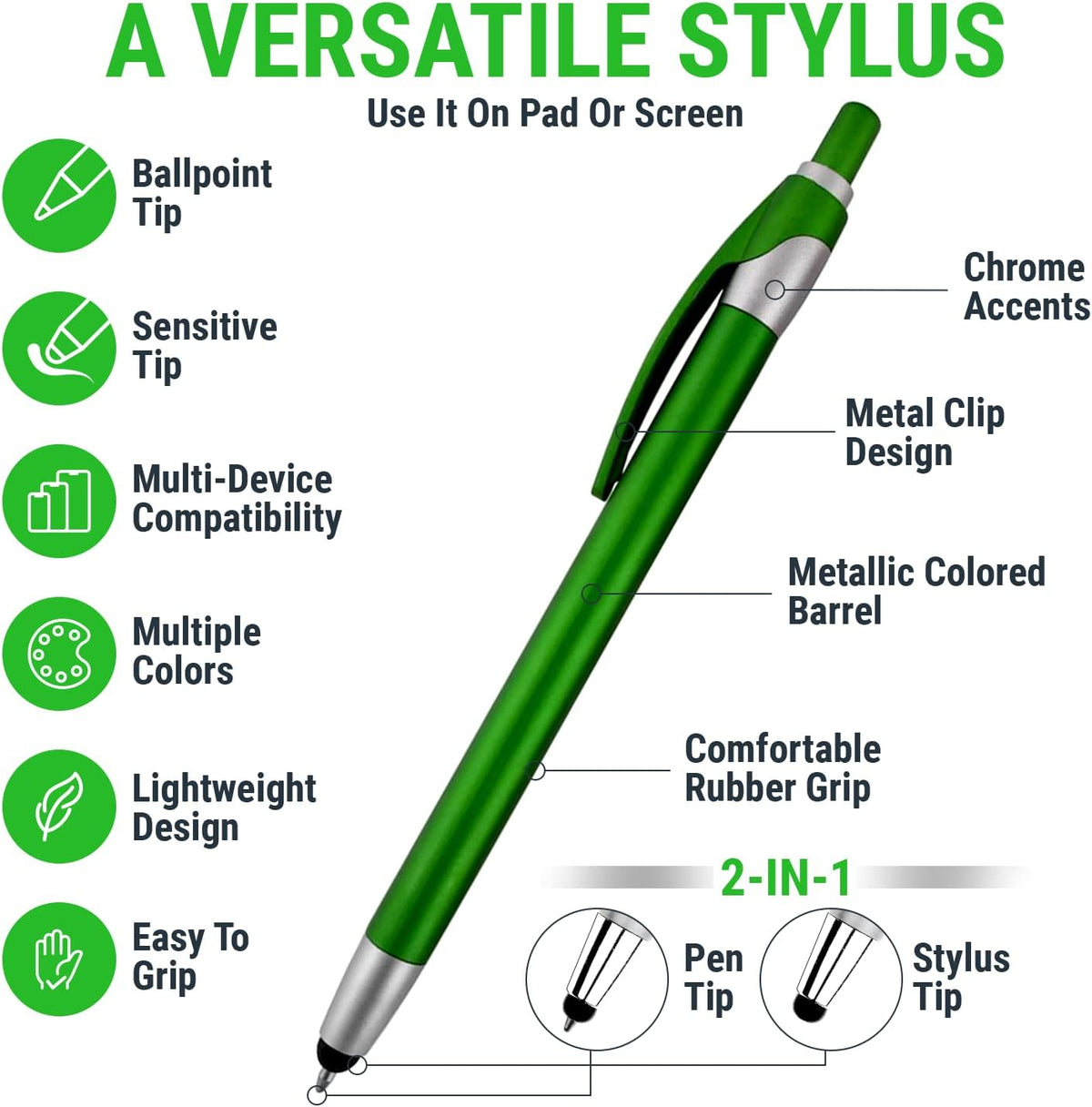 12 Pack Stylus with Ball Point Pen for iPad Mini, iPad 2/3, New iPad, iPhone 5 4S 4 3GS, Samsung Galaxy (Assorted