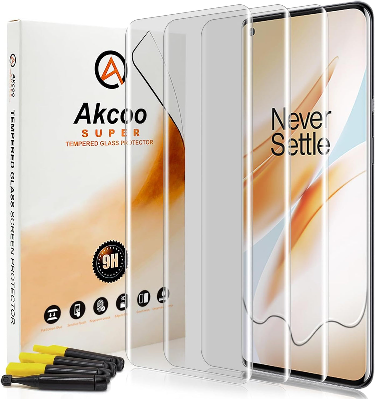 [3 Pack OnePlus 8 Pro Screen Protector] Tempered Glass, UV Set, Full Screen Adhesive, Scratch Repair