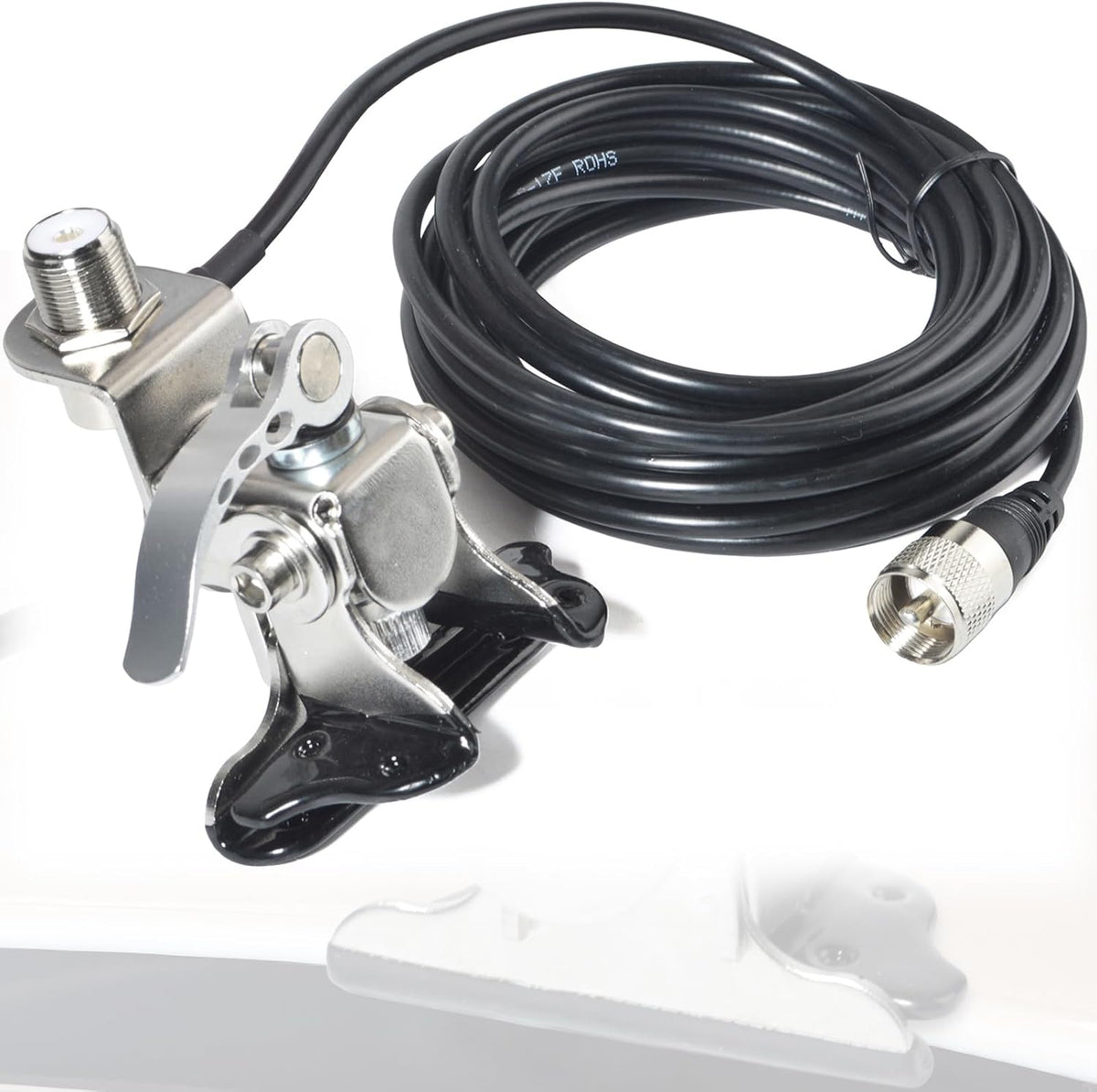 HYS SO239 PL-259 16.4ft RG-58 Stainless Steel Adjustable Car Antenna Mount Bracket with to Connector & Coax Cable