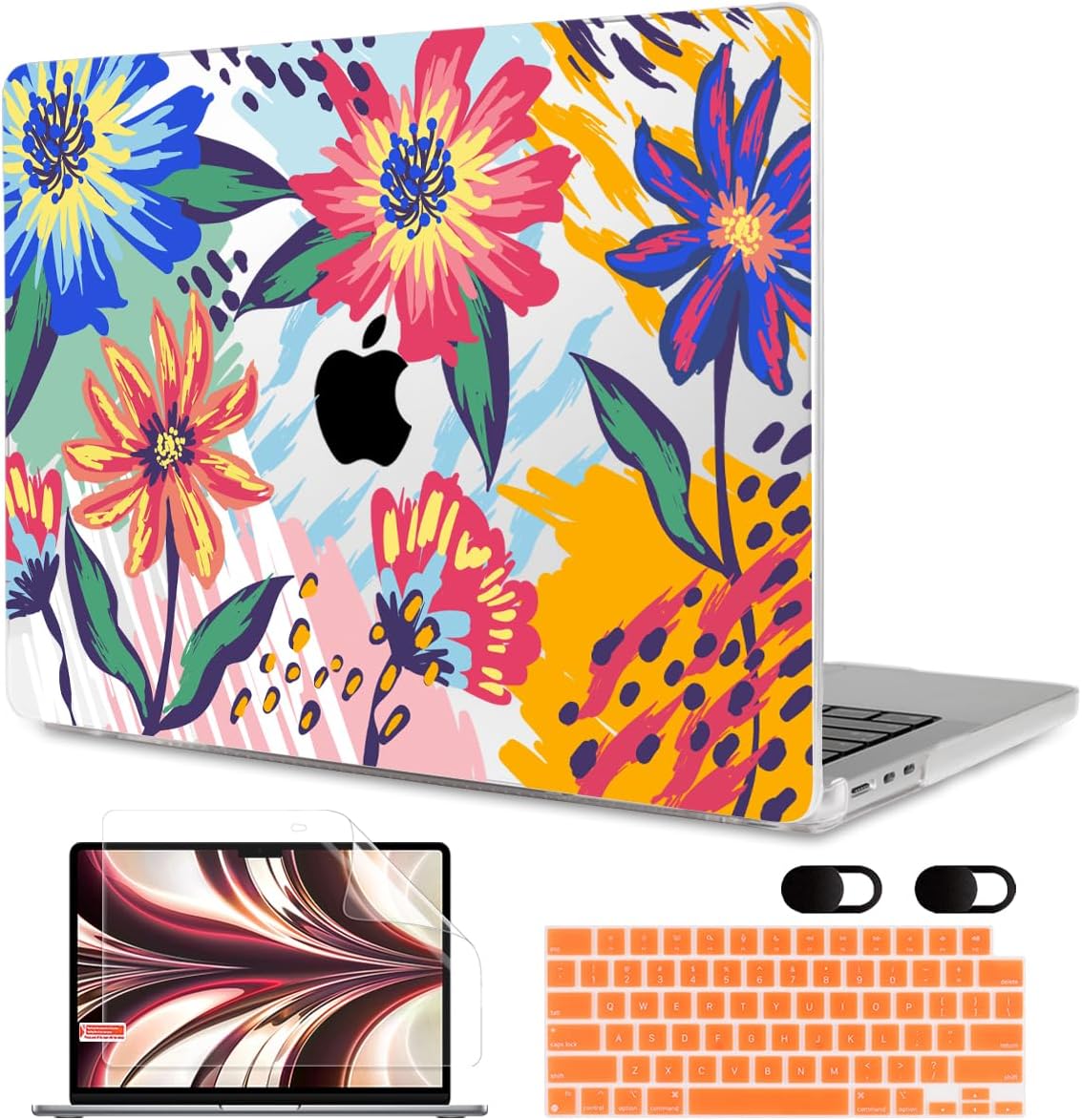 MEEgoodo Case for MacBook Air M4/M3/M2 13.6 inch 2025 2024 2022, Fit Model A3240 A3113 A2681, Compatible with MacBook Air 13 inch, Laptop Hard Shell Case with Keyboard Cover, Art Painted Flowers