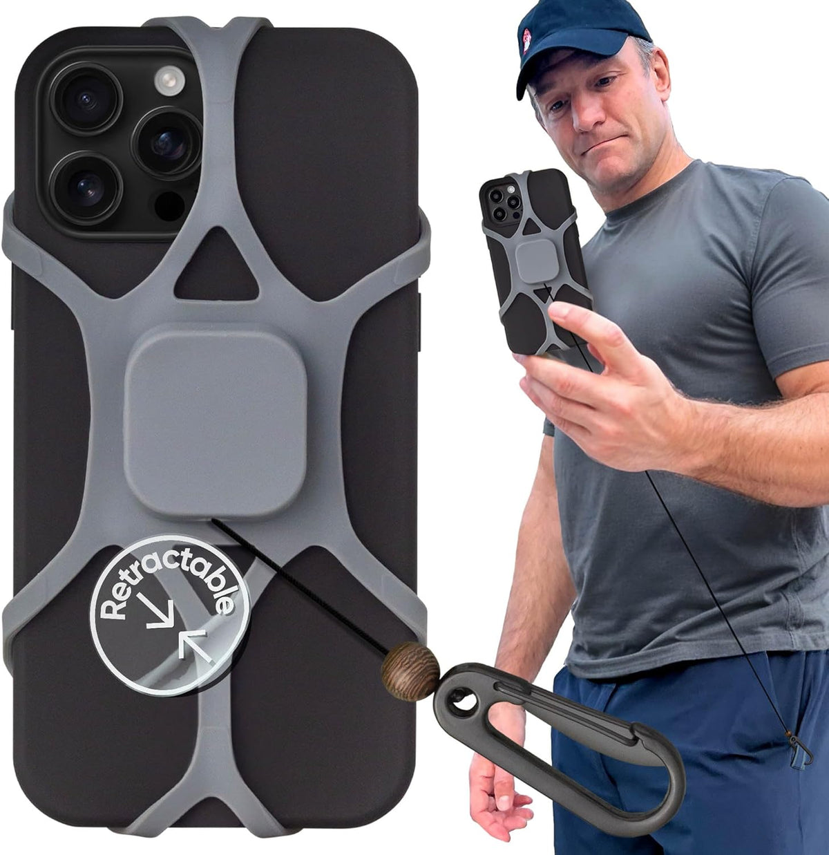 Pulpo Phone Leash Stealth Grey Fits Smartphones Up to 6.8" - Retractable Anti Theft Phone Tether for Skiing & Kayak Tether, Pickpocket Proof Cellphone Lanyard, Anti-Theft Cellphone Leash for Festival