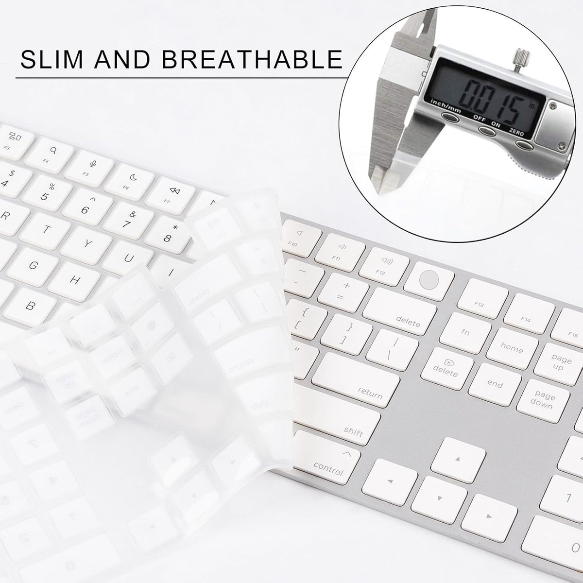 Allinside White Keyboard Cover for Mac Magic Keyboard with Touch ID and Numeric Keypad A2520 US Layout